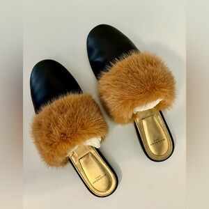 Givenchy Leather Mules with Fur Trim